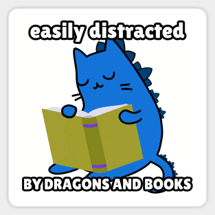 Cat Dragon Book reading easily distracted Sticker